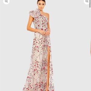 Embellished One Shoulder A Line Floral Gown